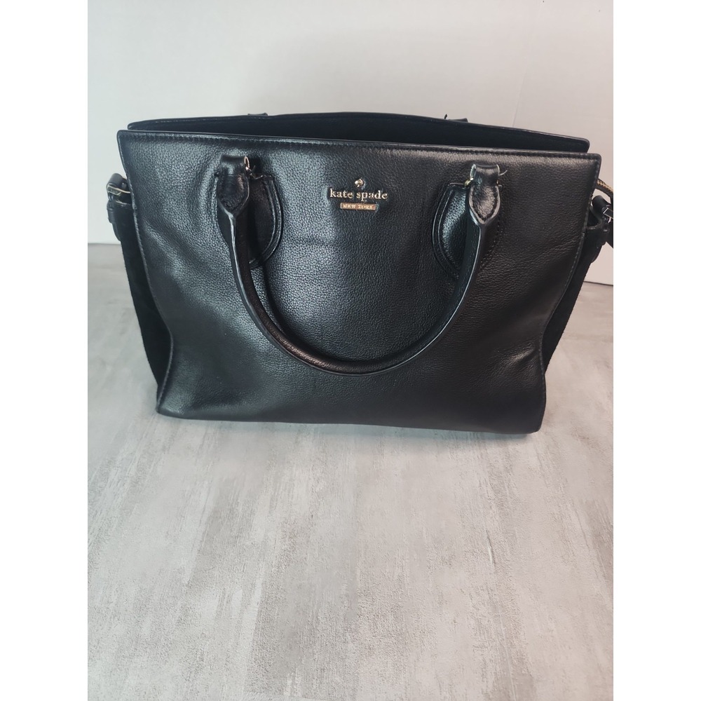 Kate Spade Black Pebbled Leather & Suede Double Handle Purse READ